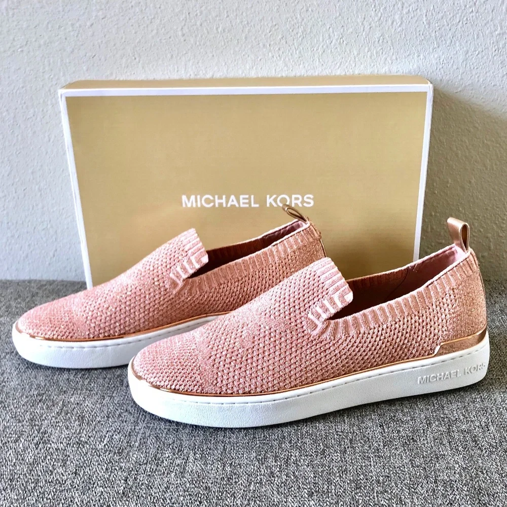 MICHAEL KORS Metallic Rose Gold Slip On Sneakers